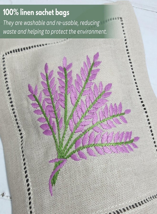 Hcraft Hand Embroidered Lavender Sachet Bags, 6"x6" Set of 3 Embroidery Natural Linen, Lavender Sachets for Drawers and Closets, Dried Lavender - Image 2