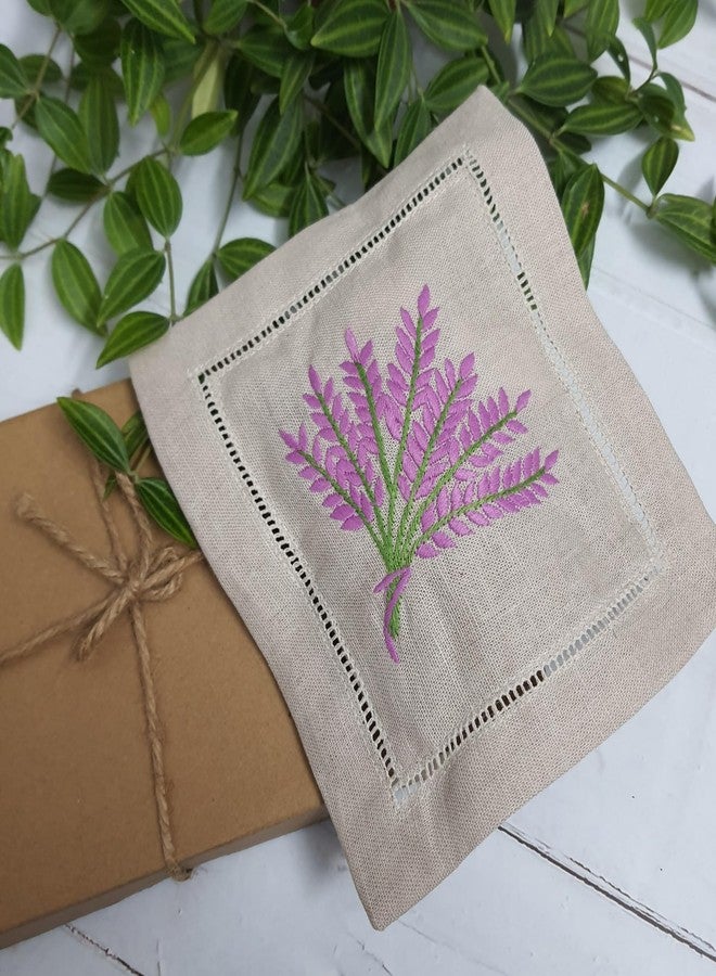 Hcraft Hand Embroidered Lavender Sachet Bags, 6"x6" Set of 3 Embroidery Natural Linen, Lavender Sachets for Drawers and Closets, Dried Lavender - Image 4
