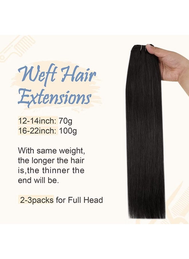 Easyouth - Sew In Hair Extensions Weft Real Human Hair Jet Black 1 18 Inch 100G Sew In Hair Extensions Double Weft For Black Women Hair Extensions Sew In Extensions Remy Hair Straight - Image 1
