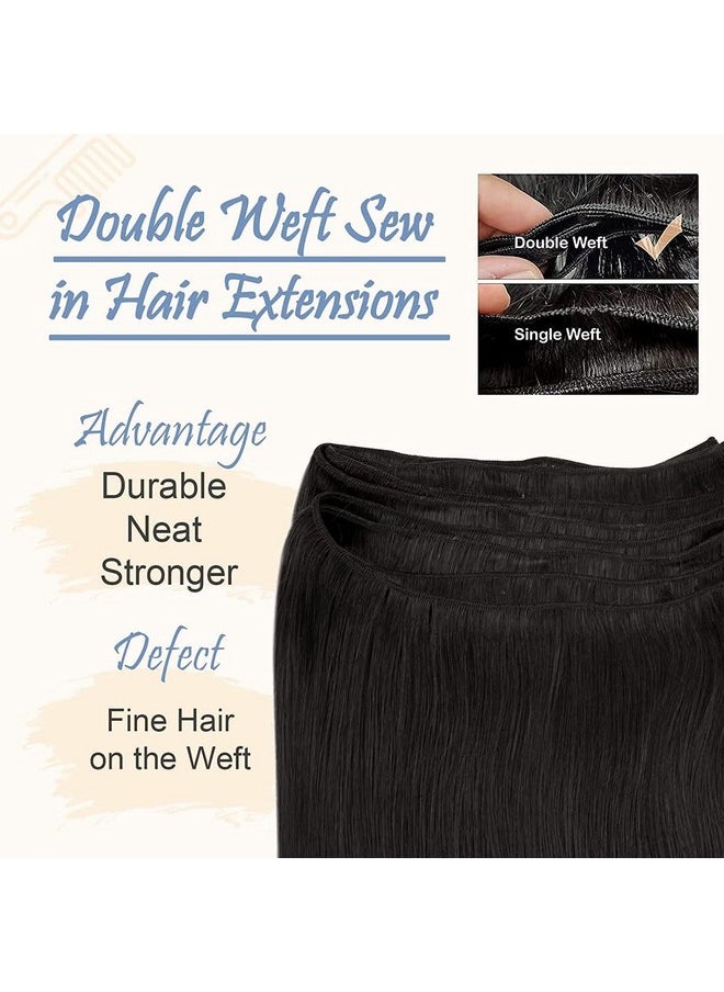 Easyouth - Sew In Hair Extensions Weft Real Human Hair Jet Black 1 18 Inch 100G Sew In Hair Extensions Double Weft For Black Women Hair Extensions Sew In Extensions Remy Hair Straight - Image 1
