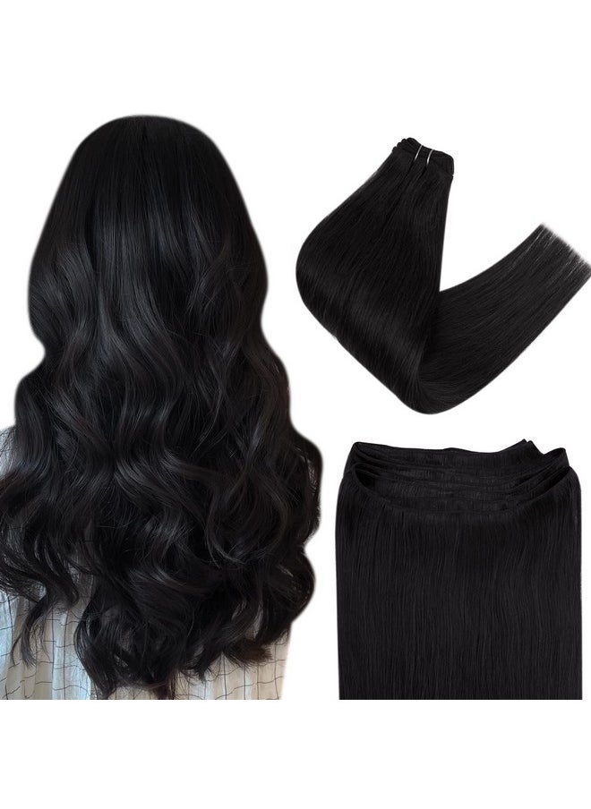 Easyouth - Sew In Hair Extensions Weft Real Human Hair Jet Black 1 18 Inch 100G Sew In Hair Extensions Double Weft For Black Women Hair Extensions Sew In Extensions Remy Hair Straight - Image 1