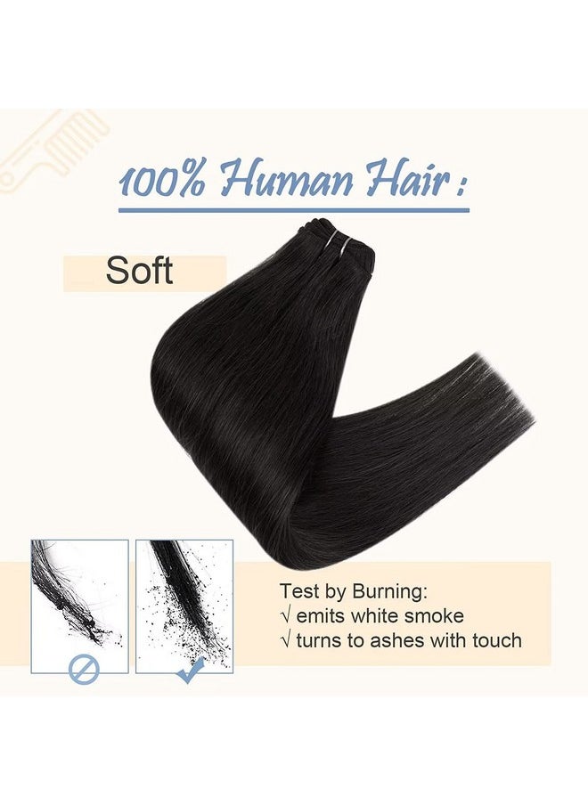 Easyouth - Sew In Hair Extensions Weft Real Human Hair Jet Black 1 18 Inch 100G Sew In Hair Extensions Double Weft For Black Women Hair Extensions Sew In Extensions Remy Hair Straight - Image 1