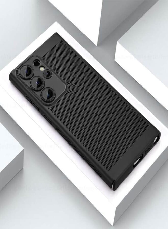 Next Next store Heat Dissipation Case Compatible with Samsung Galaxy S22 Ultra, Breathable Slim Hard Back Cover with Camera Lens Protection (Samsung S22 Ultra) (Black)