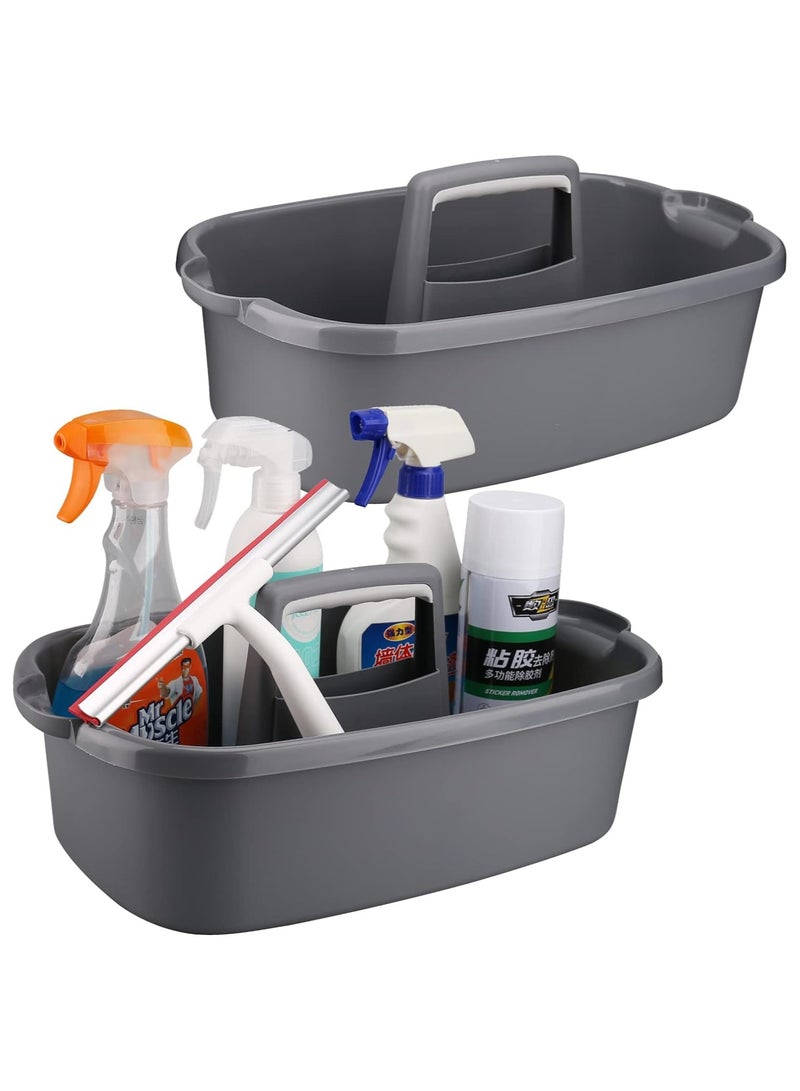 Cleaning Caddy Organizer with Handle, Gray Plastic Bucket for Cleaning Supplies Products, Cleaning Tool Storage Tote, 2 Pack  - Image 1