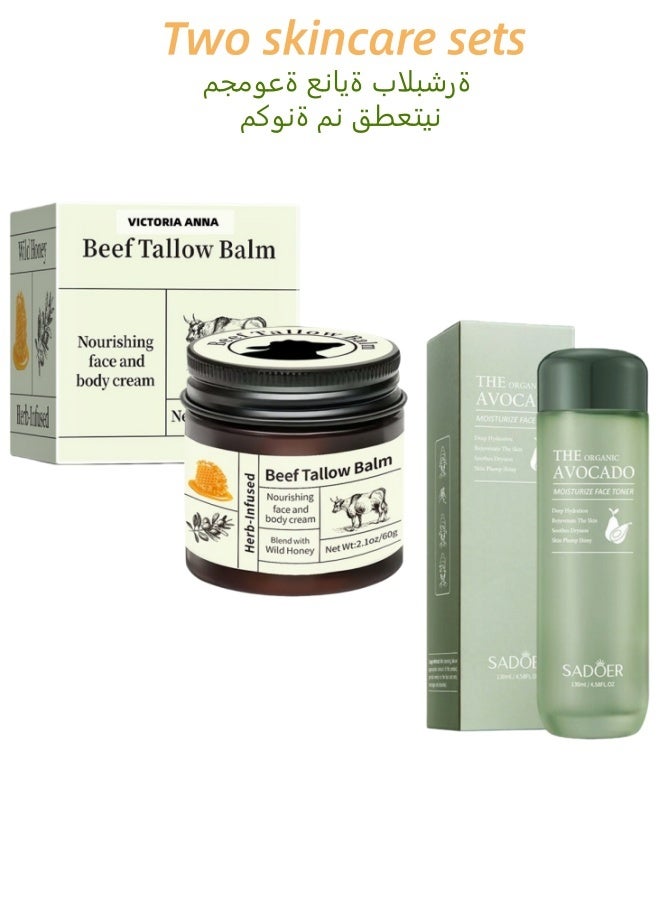 VICTORIA ANNA 2-in-1 Hydration Skincare Set: Tallow Balm Moisturizer (Full Body) & Organic Avocado Face Toner - Deep Nourishing, Revitalize Dull Skin, For All Skin Types - Image 1