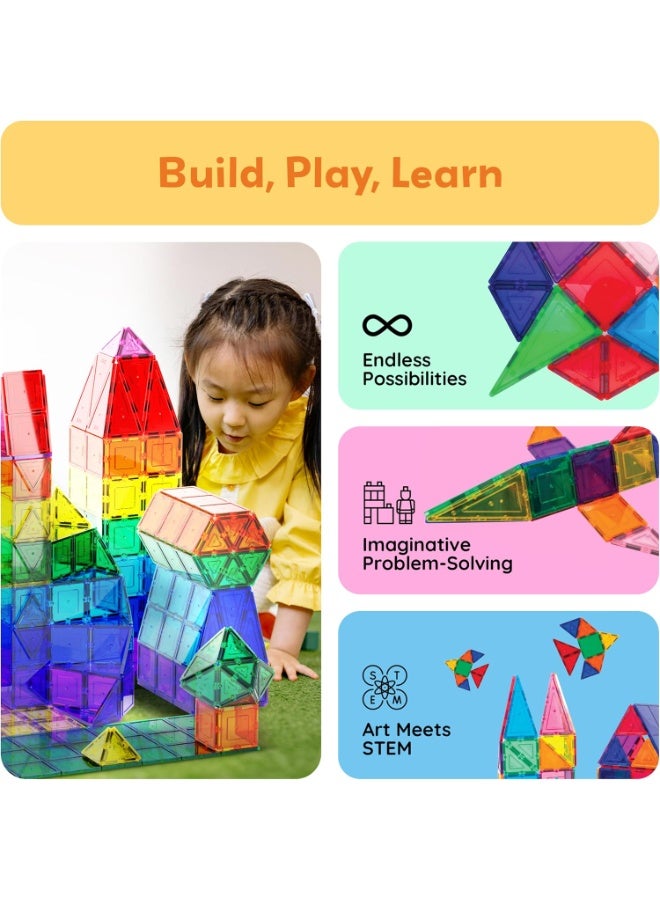 PicassoTiles Magnetic Tiles Building Blocks 60-Pieces | STEM Toys | Educational Toy Set | Stacking Blocks | Enhance Problem-solving Skills & Fine Motor Skills | Improves Coordination & Creativity | Gift for Kids and Toddlers | Construction Building Set for Child Brain Development - Image 4