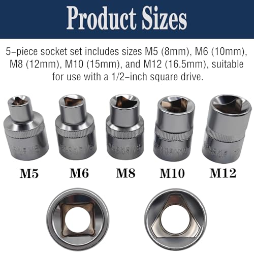 JEUCLEL 5Pcs 12 Dr Triangle Bolt Socket Set Triangular Socket Kit for TDI engines Tamperproof Fixings on Bosch injector Replace pump seals Electrical Light Fittings Electrical Cabinet Remover - Image 3