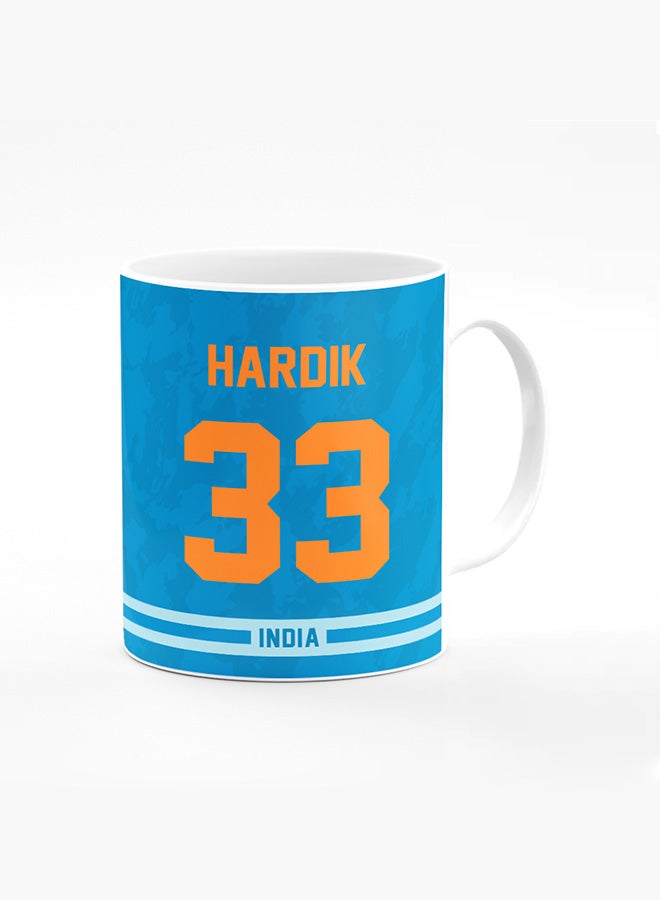 Stylizedd Designer Printed Coffee Mug with Heavy Duty Handle 11oz Ceramic Personalised Gift Mugs Cup [Microwave Safe & Dishwasher Proof ] - Cricket Player - Hardik Pandya, Jersey Number - 33 - Image 1