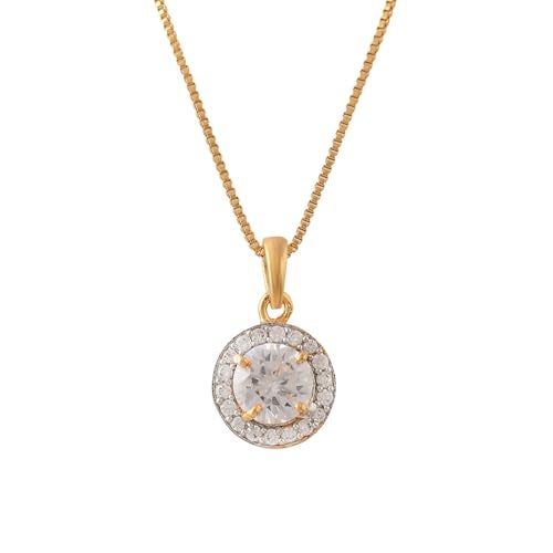 VOYLLA Sparkling Elegance Golden Glow Pendant Set, American Diamond, Trendy, Gift For Women, Rakhi Gift For Sister - Image 5