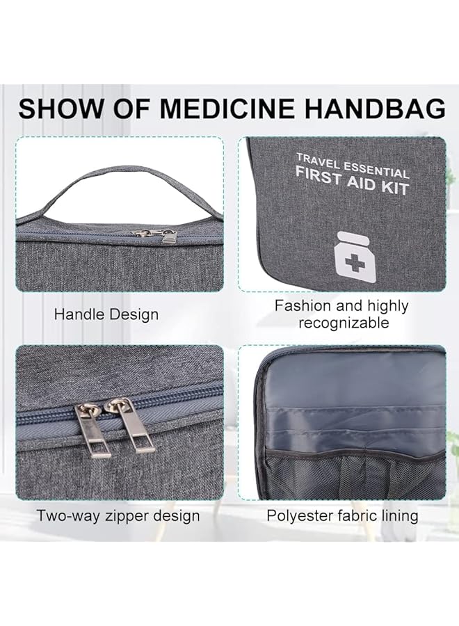 HOOKOR First Aid Kit Bags 2 Pieces Empty Medicine Bags First Aid Bag Portable Gray Medical Medicine Bags for Outdoor Camping Travel Work - Image 2