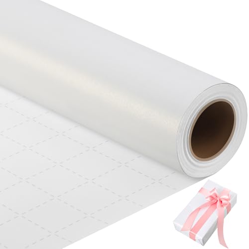 woric White Wrapping Paper Roll Mini Roll 17 Inch X 33 Feet Wedding Wrapping Paper with Pearly Lustre for Graduation Bridal Shower Birthday Baby Shower Bouquet Wrap - Image 1