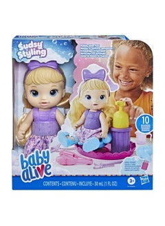 Baby Alive Sudsy Styling Doll Blonde Hair 12Inch Salon Chair Toys For 3 Years And Up  - Image 3