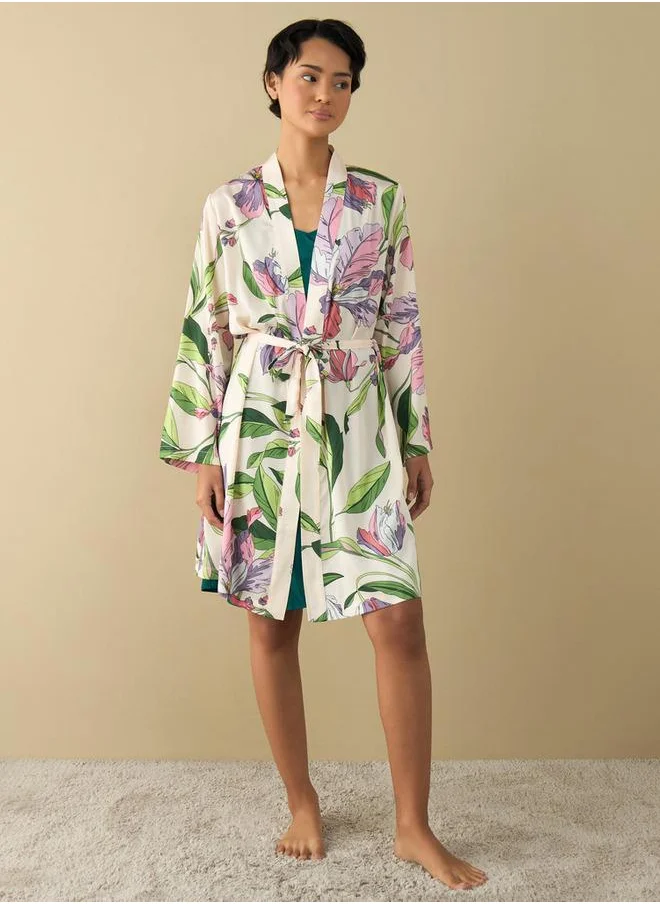 FAV Floral Print Night Robe with Slip Dress