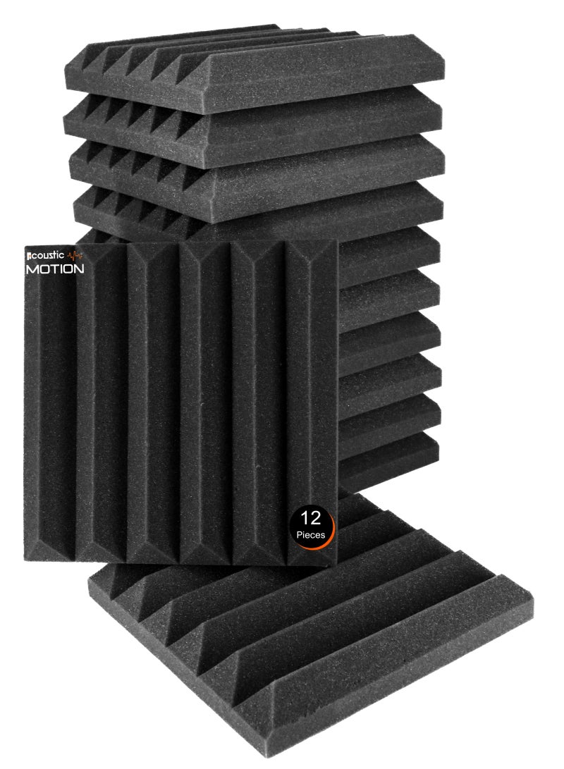 أكويستك موشان الواح اسفنجية مقاومة للصوت مقاس 5 سم مع مجموعة ذاتية اللصق مكونة من 12 قطعة مقاس 5 × 30 × 30 سم، لون رمادي داكن اساسي للاستوديو المنزلي والمعالجة الصوتية. - Image 1