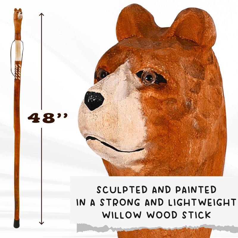 BODYTREE Carved Walking Stick - Lightweight and Strong Wooden Treckking Pole & Cane for Men Women & Seniors - A Hiking Gear Sculpted in Wood (Bear) - Image 4