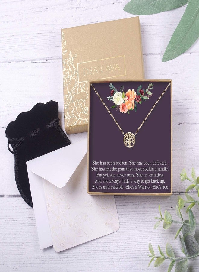 Dear Ava Thinking of You Gift Necklace: Inspirational Quote, Condolence, Cancer (Tree Gold) - Image 4