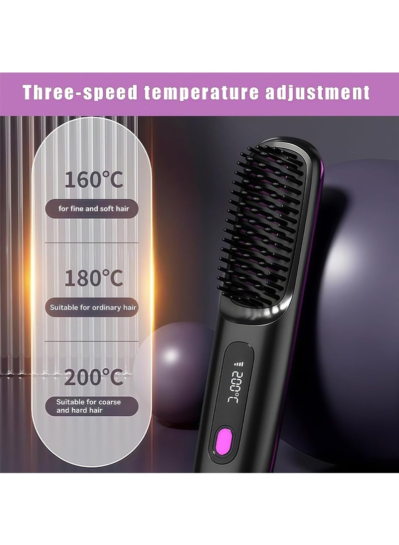 مكواة فرد شعر لاسلكية، مكواة فرد شعر أيونية سيراميكية صغيرة محمولة 2 في 1، فرشاة ساخنة سريعة التسخين في 20 ثانية و3 إعدادات لدرجة الحرارة ومضادة للحروق - Image 2