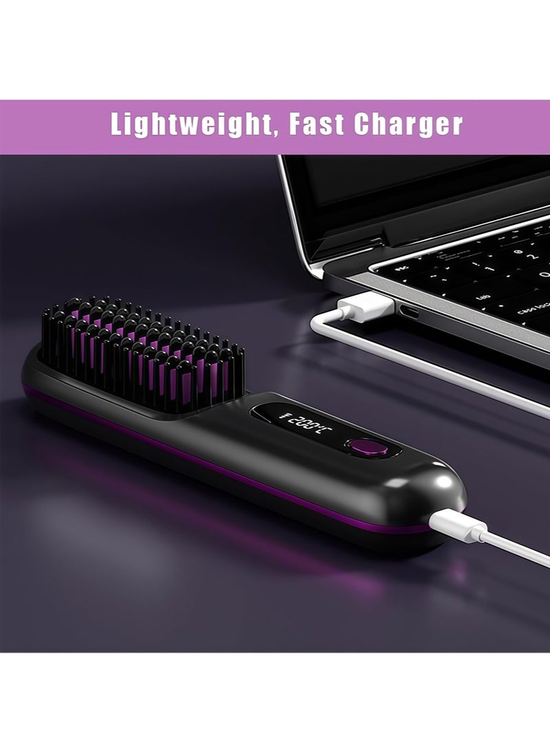 مكواة فرد شعر لاسلكية، مكواة فرد شعر أيونية سيراميكية صغيرة محمولة 2 في 1، فرشاة ساخنة سريعة التسخين في 20 ثانية و3 إعدادات لدرجة الحرارة ومضادة للحروق - Image 3