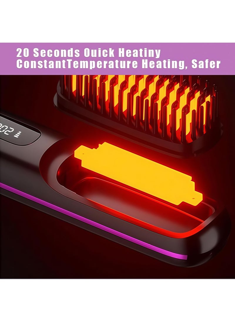 مكواة فرد شعر لاسلكية، مكواة فرد شعر أيونية سيراميكية صغيرة محمولة 2 في 1، فرشاة ساخنة سريعة التسخين في 20 ثانية و3 إعدادات لدرجة الحرارة ومضادة للحروق - Image 4
