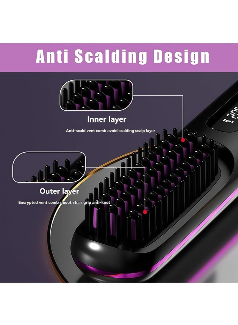 مكواة فرد شعر لاسلكية، مكواة فرد شعر أيونية سيراميكية صغيرة محمولة 2 في 1، فرشاة ساخنة سريعة التسخين في 20 ثانية و3 إعدادات لدرجة الحرارة ومضادة للحروق - Image 5