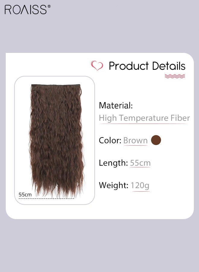 رويس وصلات شعر بمشبك، وصلات شعر مجعد من قطعة واحدة مع 5 مشابك، قطعة شعر صناعية مقاومة للحرارة للنساء والفتيات، 55 سم (22 بوصة) - Image 2