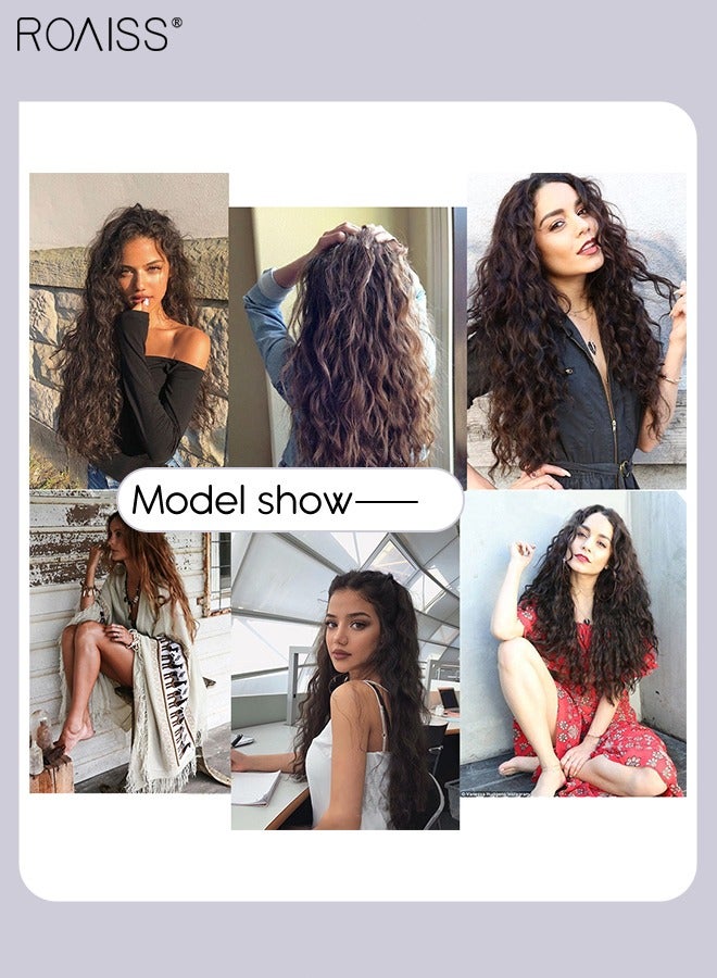 رويس وصلات شعر بمشبك، وصلات شعر مجعد من قطعة واحدة مع 5 مشابك، قطعة شعر صناعية مقاومة للحرارة للنساء والفتيات، 55 سم (22 بوصة) - Image 5