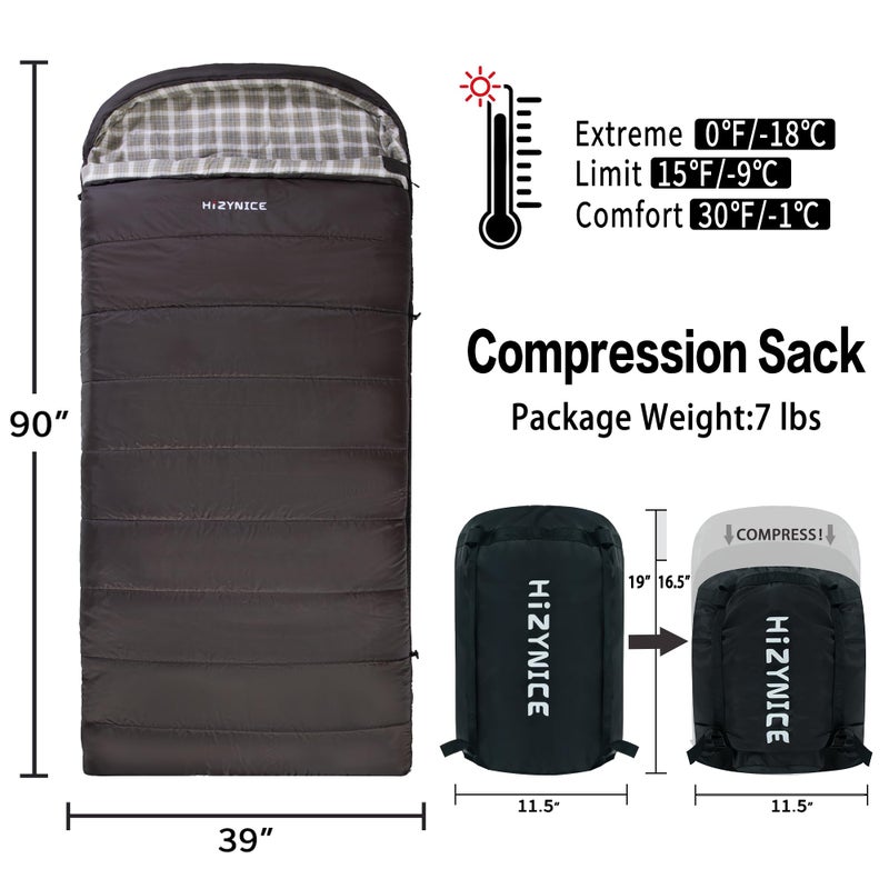 HiZYNICE Sleeping Bags for Adults Large Wide Cold Weather 0 Degree XL XXL Plus Size Oversized,Olive Brown Right Zip - Image 2