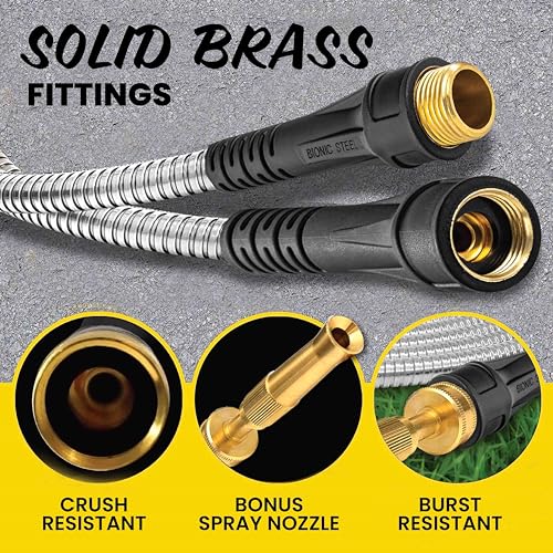 Bionic Steel PRO 75ft Garden Hose with Nozzle, 304 Stainless Steel Metal 75ft Water Hose Flexible Hose, Kink Free, Lightweight & Heavy Duty, Crush Resistant Fitting, Easy Coil, 500 PSI 2025 Model - Image 3