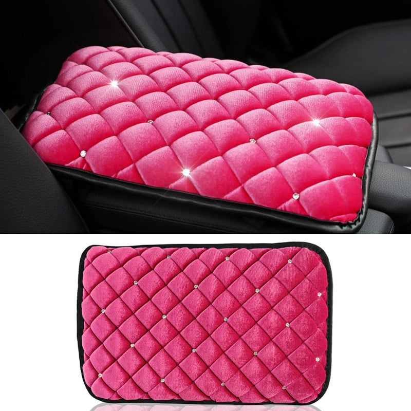 BDZMC Plush Car Center Console Pad Bling Diamond Car Armrest Cover Soft Seat Box Cover Protector Universal Car Interior Decoration Accessories Fit Most Vehicle SUV Truck Car Pink - Image 3
