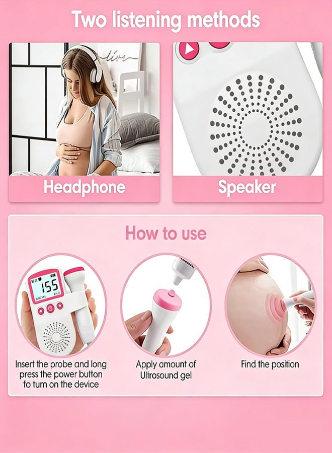 Berma Baby جهاز دوبلر للجنين بشاشة LCD وخاصية إلغاء الضوضاء - جهاز محمول لمراقبة معدل ضربات قلب الجنين للاستخدام المنزلي، حساسية عالية، بدون إشعاع، متوافق مع سماعات الرأس، مثالي للأمهات الجدد والسفر والمكتب - Image 3