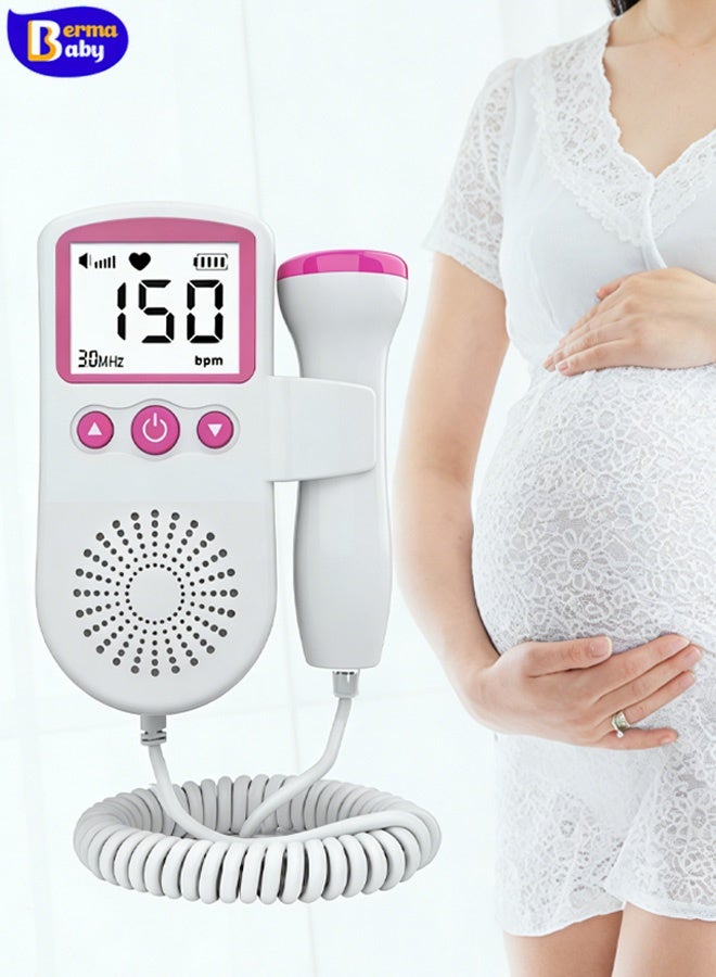 Berma Baby جهاز دوبلر للجنين بشاشة LCD وخاصية إلغاء الضوضاء - جهاز محمول لمراقبة معدل ضربات قلب الجنين للاستخدام المنزلي، حساسية عالية، بدون إشعاع، متوافق مع سماعات الرأس، مثالي للأمهات الجدد والسفر والمكتب - Image 1