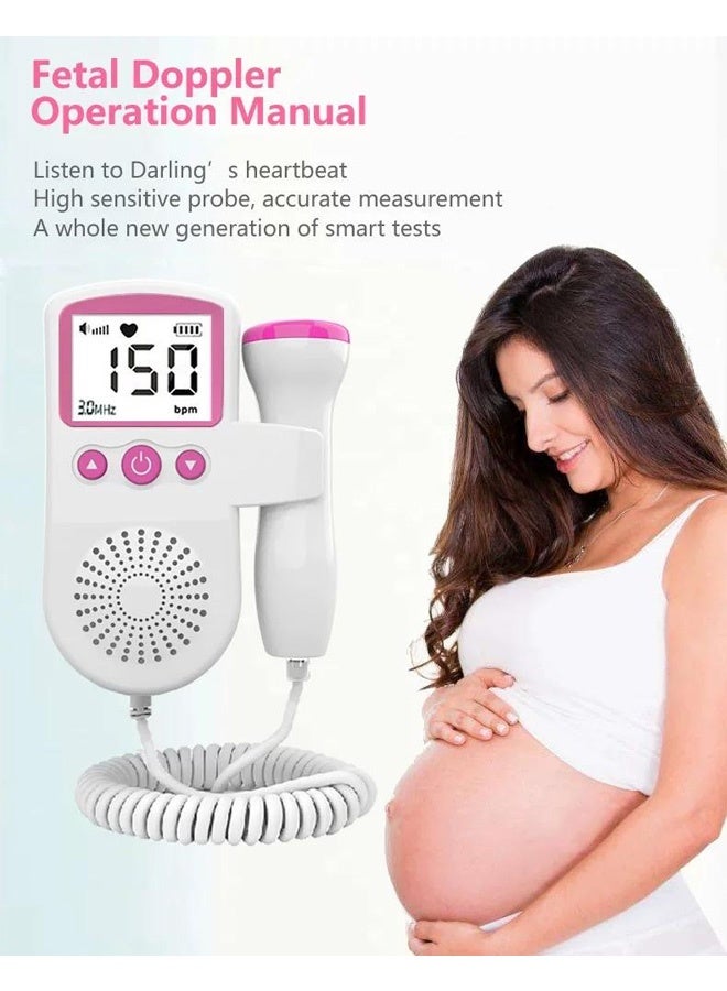 Berma Baby جهاز دوبلر للجنين بشاشة LCD وخاصية إلغاء الضوضاء - جهاز محمول لمراقبة معدل ضربات قلب الجنين للاستخدام المنزلي، حساسية عالية، بدون إشعاع، متوافق مع سماعات الرأس، مثالي للأمهات الجدد والسفر والمكتب - Image 4