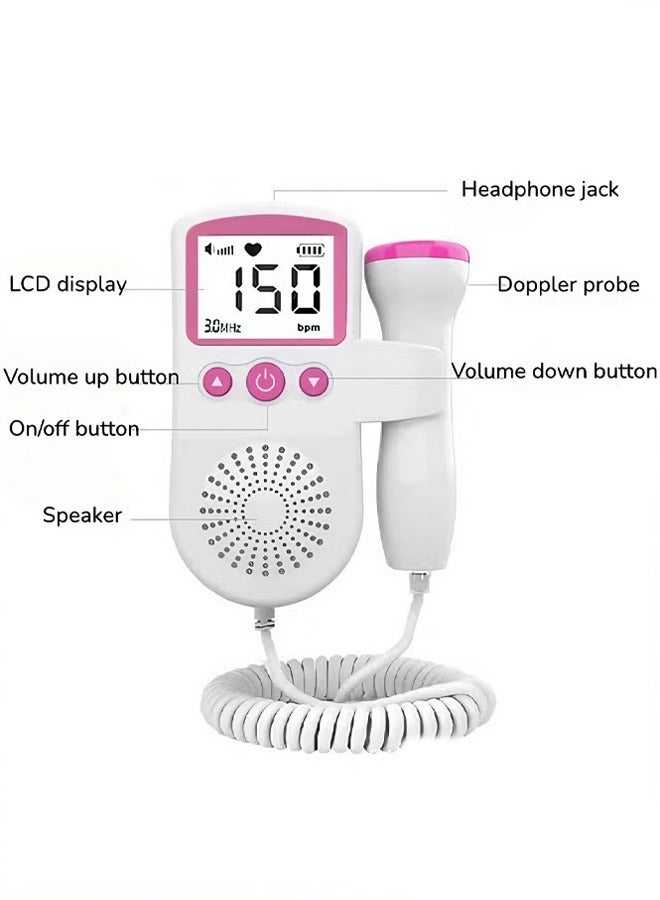 Berma Baby جهاز دوبلر للجنين بشاشة LCD وخاصية إلغاء الضوضاء - جهاز محمول لمراقبة معدل ضربات قلب الجنين للاستخدام المنزلي، حساسية عالية، بدون إشعاع، متوافق مع سماعات الرأس، مثالي للأمهات الجدد والسفر والمكتب - Image 2