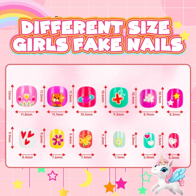 AGGKKY 144 Pieces 6 Pack Kids Press on Nails Artificial Fake Nails for Kids Girls Pre Glue Full Cover Short Acrylic False Nail Tips Art Kits Gifts for Girls Nail Art Decoration (Lovely Pattern) - Image 3