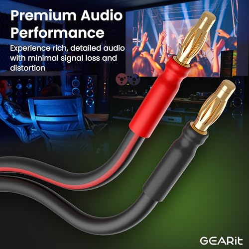 GEARit 14 AWG Speaker Cable Wire with Banana Plugs (2 Pack, 6.6 Feet - 2 Meter) 14Ga Gauge Banana Wire for Bi-Wire Bi-Amp HiFi Surround Sound - 99.9% OFC Copper, Gold Plated Tips - Black, 6 Ft - Image 2
