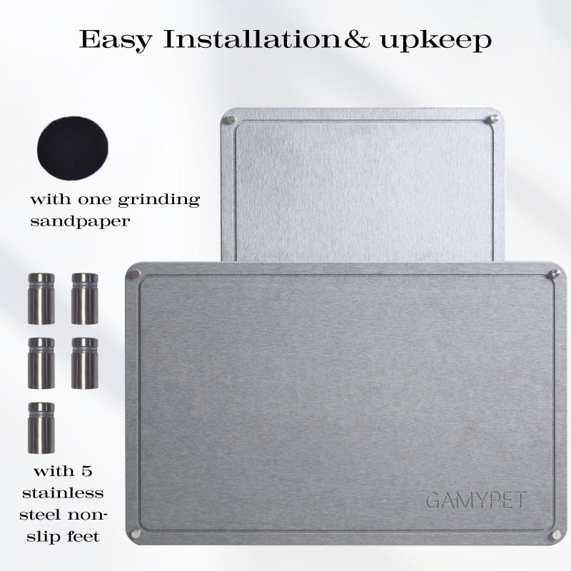 GAMYPET Stone Dish Drying Mat 24"Ã—16" Large Diatomaceous Earth Dishes Quick Dry Pad for Kitchen Counter with Heighten Stainless Steel Feet, Fits Various Countertops & Drain Bowl Racks, Light Gray - Image 5