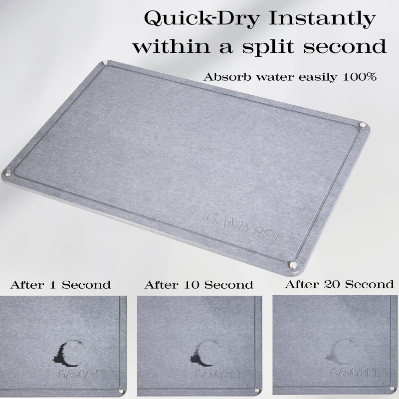 GAMYPET Stone Dish Drying Mat 24"Ã—16" Large Diatomaceous Earth Dishes Quick Dry Pad for Kitchen Counter with Heighten Stainless Steel Feet, Fits Various Countertops & Drain Bowl Racks, Light Gray - Image 4