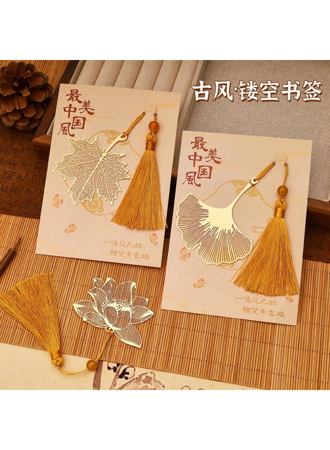 HELPS Ancient Style Metal Hollow Bookmark Creative Retro Brass Lotus Pendant Tassel Book Page Clip Cultural And Creative Small Gifts - Image 3