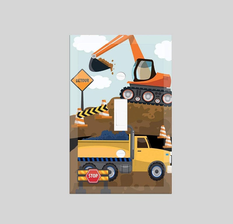 Create-A-Mural Truck Boys Room Light Switch Cover Plate Kids Decorative Tractor Nursery Teen Toddler Room Decor Bedroom Bathroom Playroom (Construction Truck) - Image 2