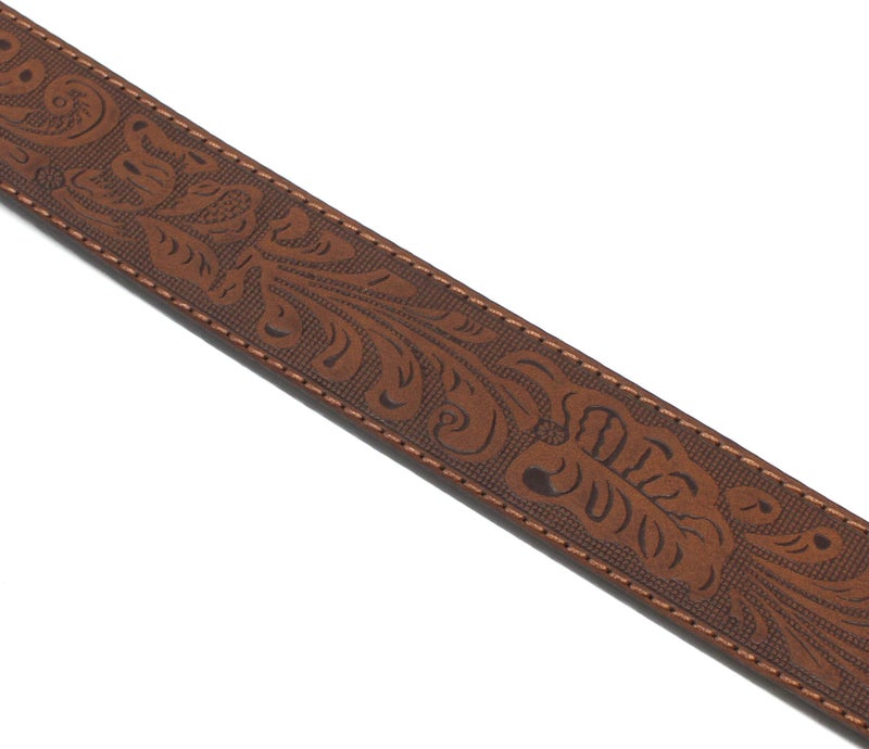 BC Belts Leather Belt Strap with Embossed Western Scrollwork 1.5" Wide with Snaps (Brown-M) - Image 5