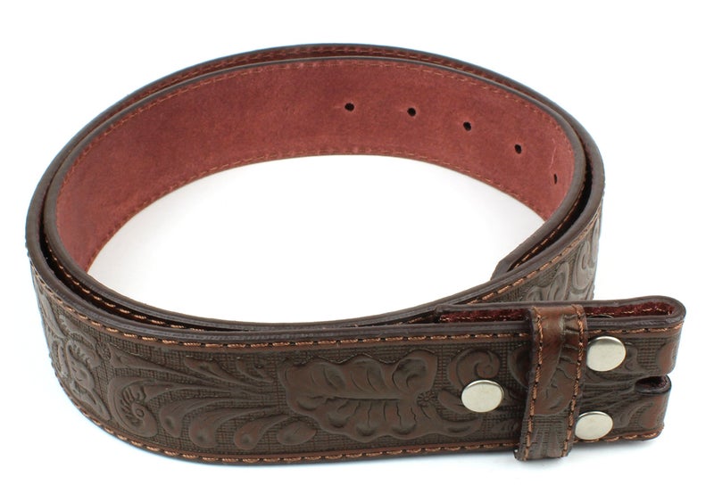 BC Belts Leather Belt Strap with Embossed Western Scrollwork 1.5" Wide with Snaps (Brown-M) - Image 2