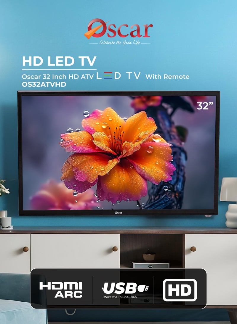Oscar 32 Inch HD Ready LED TV | DLED Display | 1366 x 768 Resolution | 1x AV Input, 2xHDMI, 1xVideo Input, Connectivity | Wall Mount & Remote Included - OS32ATVHD - Image 2