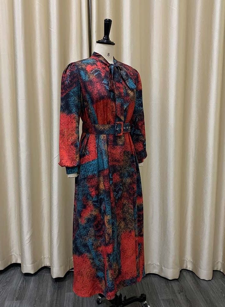 Loquat Long Sleeve High Waist Printed Oversize Dress  - Image 2