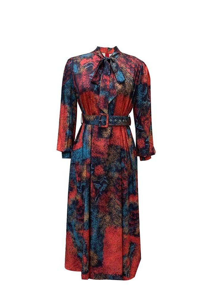 Loquat Long Sleeve High Waist Printed Oversize Dress  - Image 1