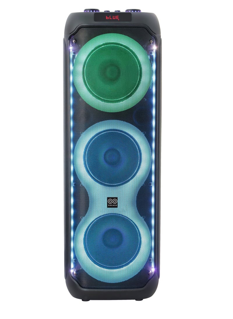 Engage EPS-0832/W60 8"x3 Party Speaker, Dynamic Disco Lights, Rechargeable Battery, Powerful Audio Performance, FM Radio Functionality, Convenient Remote Control, Black - Image 1
