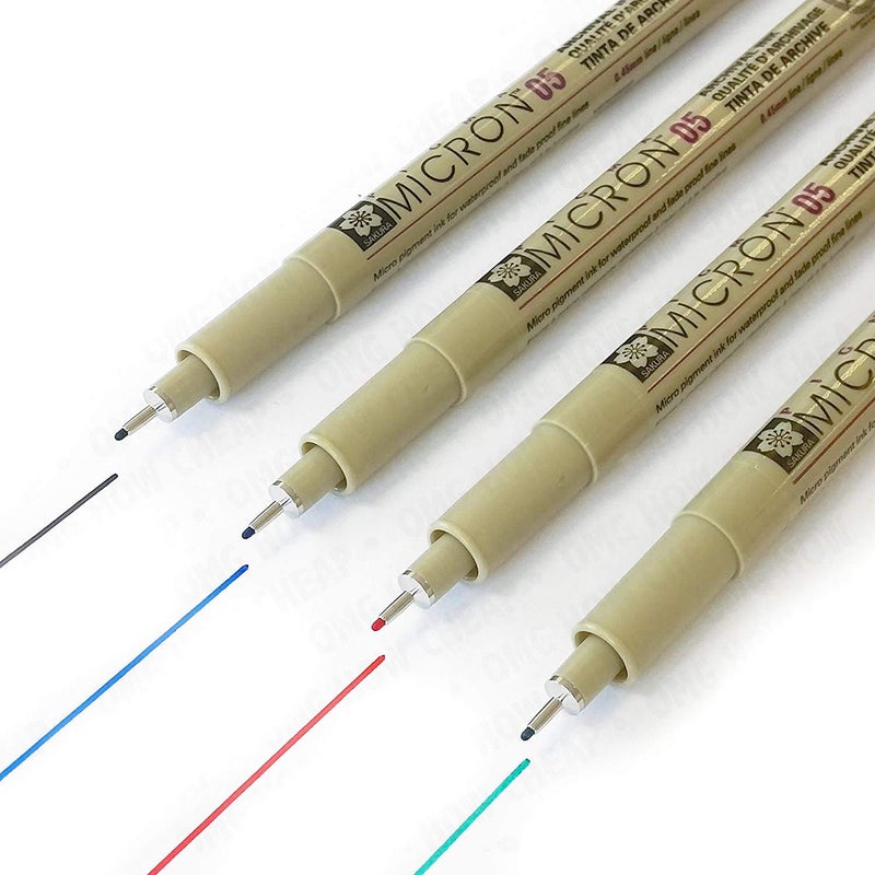 Sakura Micron - Pigment Fineliners - Pack of 4 - 0. 5mm - Black, Blue, Red, and Green