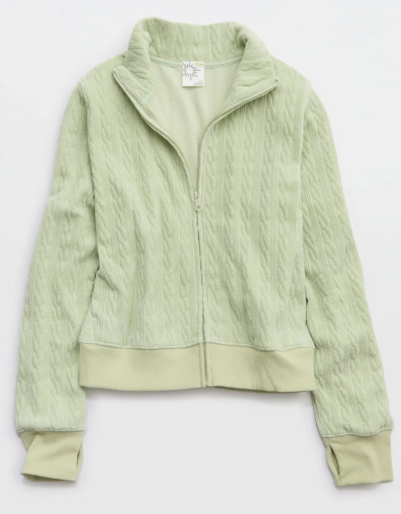 Aerie  OFFLINE By Aerie Cable Lounge Full Zip Sweater for Women | Best Price UAE