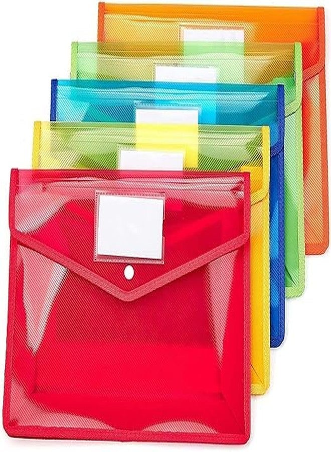 HCS A4 Plastic File Folder Poly Envelope Expanding File Wallet Document Organizer with File Pouch for Office Home Storage (Pack of 5, Multi Colour) - Image 1