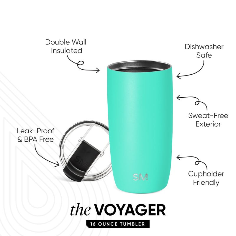 Simple Modern Voyager Tumbler with Flip Lid | Travel Coffee Mug | Insulated Stainless Steel Cold Brew Iced or Hot Coffee Cup | Gifts for Women Men Her Him | 16oz, Tropical Wave - Image 2