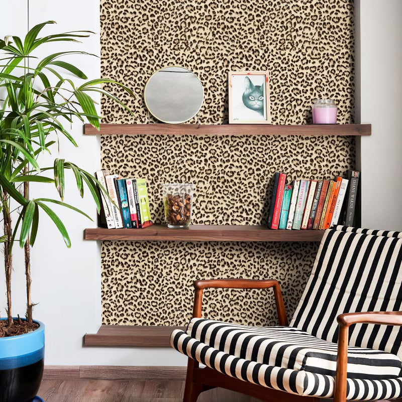Simon&Siff Leopard Print Peel and Stick Wallpaper 17.3"x400" Black/Brown Removable Wallpaper Renter Friendly Waterproof Contact Paper for Bedroom Bathroom Living Room Cabinet - Image 5